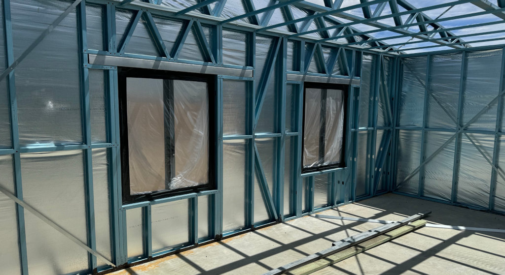 Interior steel wall frames with window openings