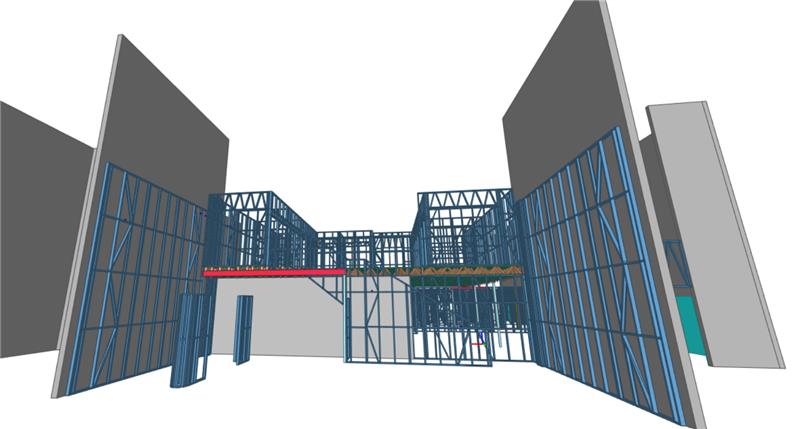 3D detailing render of a steel wall frame produced in Tekla or Vertex